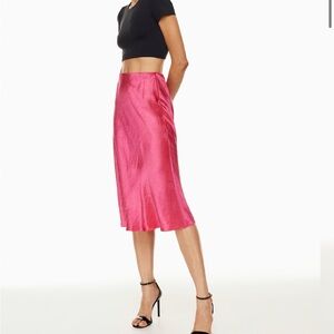 Babaton Pink Satin Midi Slip Skirt